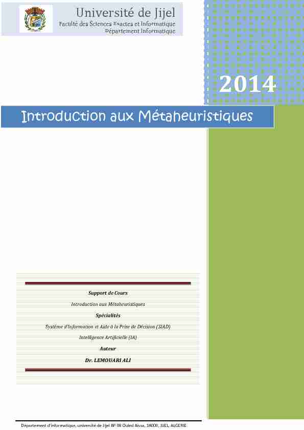 Université de Jijel Introduction aux Métaheuristiques