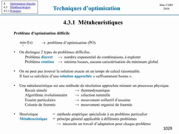 Techniques doptimisation 4.3.1 Métaheuristiques