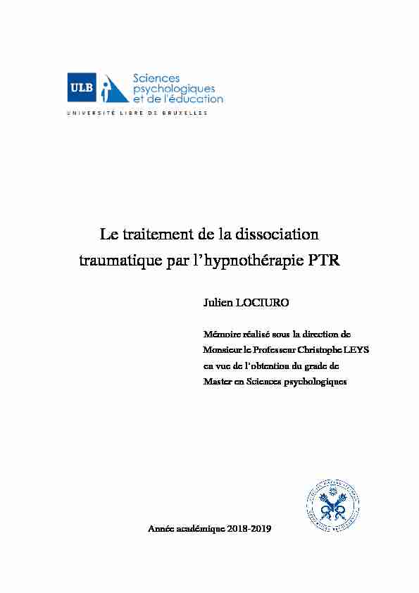 [PDF] Le traitement de la dissociation traumatique par lhypnoth´erapie PTR