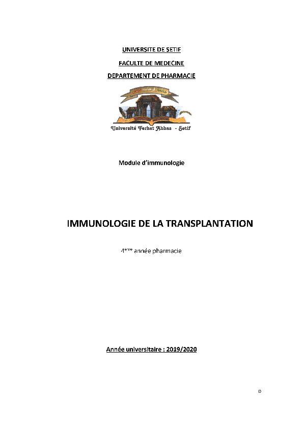 [PDF] Immunologie de la transplantation cours d  - Faculté de Medecine