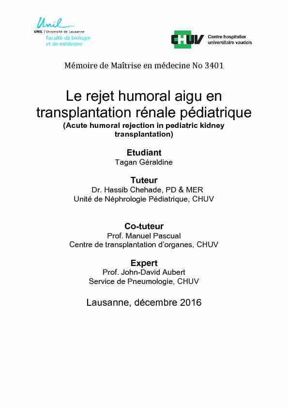 Le rejet humoral aigu en transplantation rénale pédiatrique