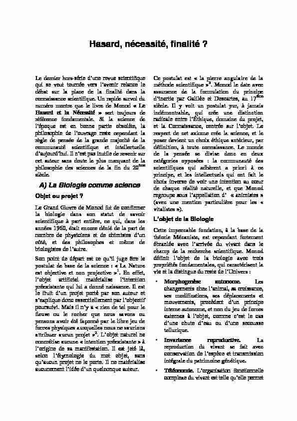 [PDF] Hasard, nécessité, finalité - Grand portail Saint Thomas dAquin