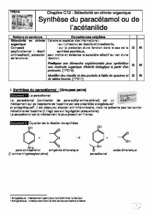 Synthèse du paracétamol ou de lacétanilide