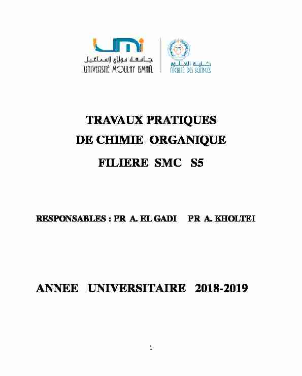 TRAVAUX PRATIQUES DE CHIMIE ORGANIQUE FILIERE SMC S5
