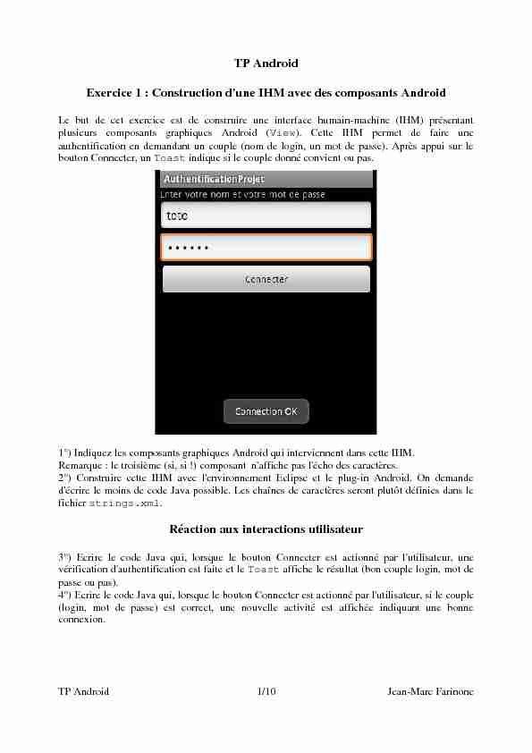 [PDF] TP Android Exercice 1 : Construction dune IHM avec  - Cedric-Cnam