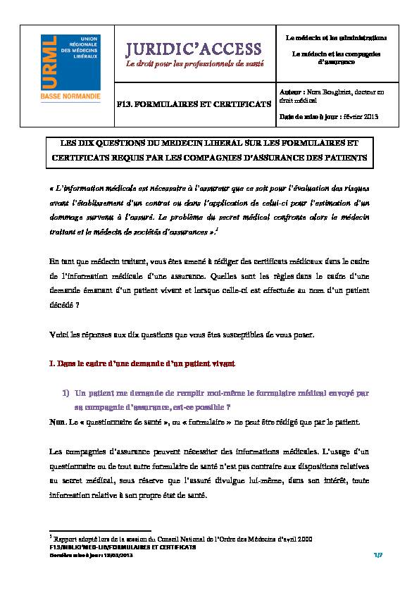 F13 - Formulaires et certificats - URML Normandie