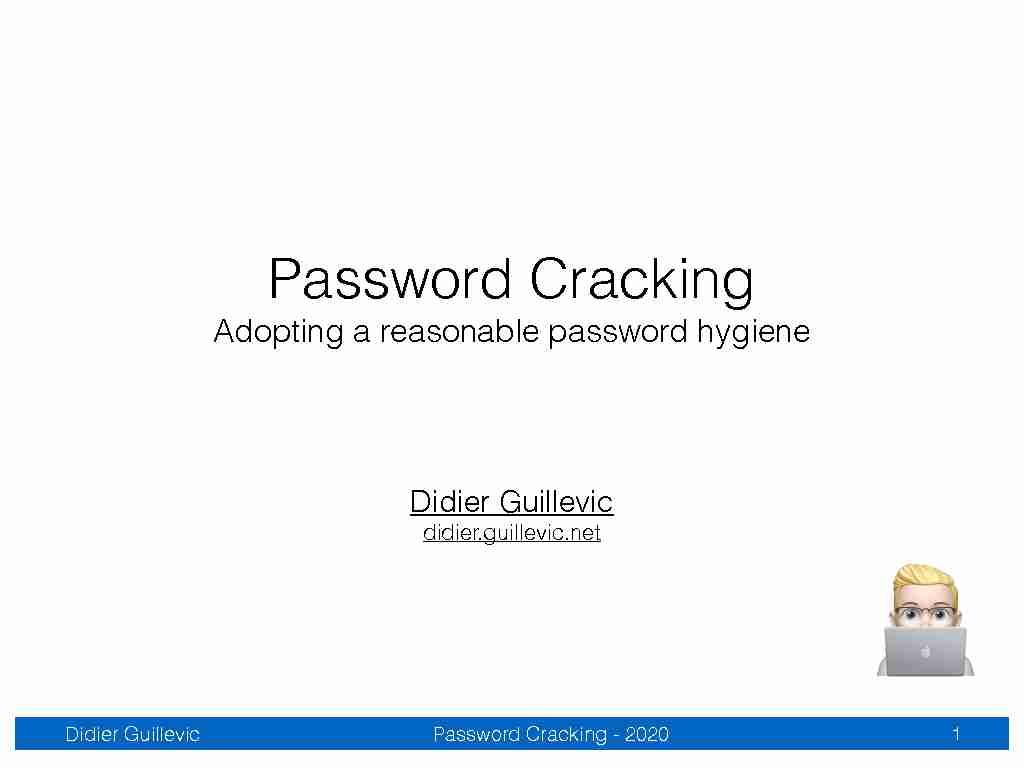 Password Cracking 2020 Didier Guillevic