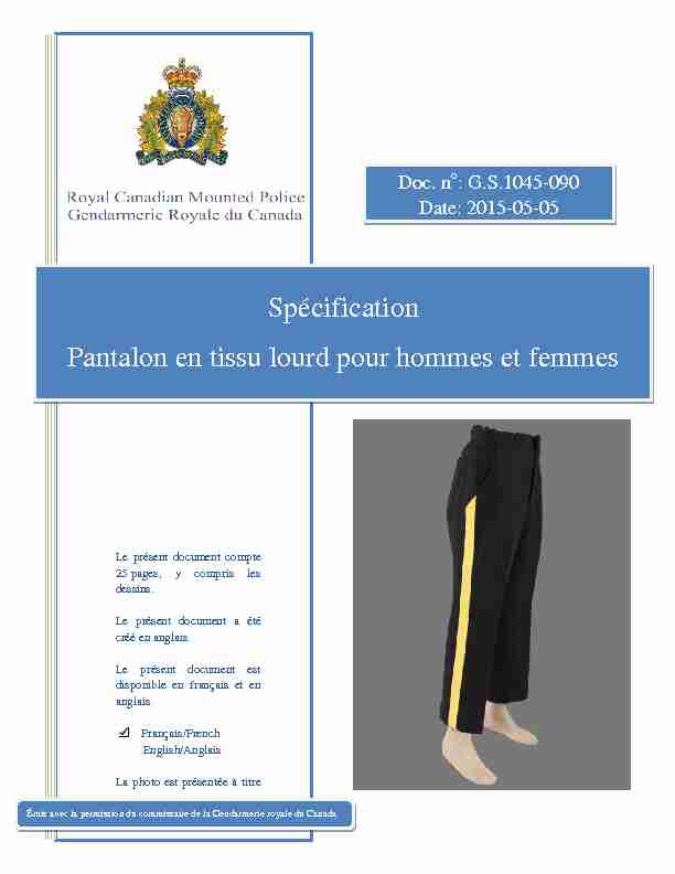 Spécification Pantalon en tissu lourd pour hommes et femmes
