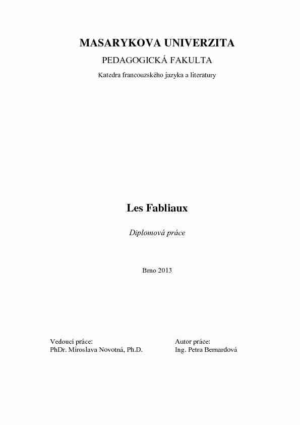 [PDF] MASARYKOVA UNIVERZITA Les Fabliaux - IS MUNI