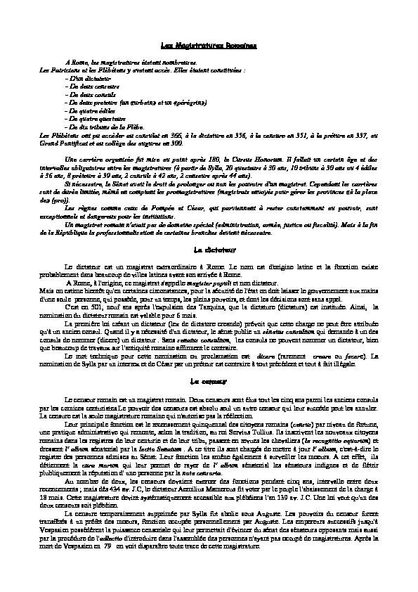 [PDF] Les Magistratures Romaines A Rome, les magistratures étaient