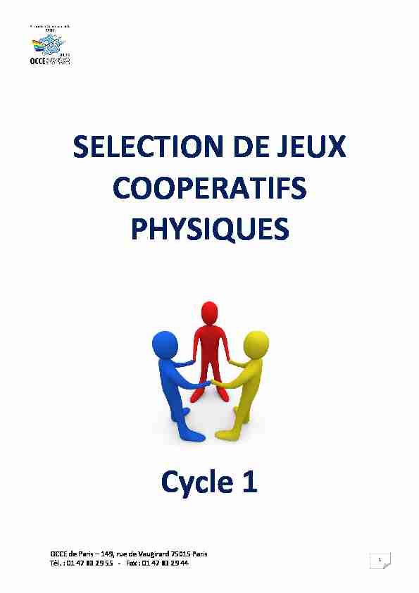 SELECTION DE JEUX COOPERATIFS PHYSIQUES Cycle 1