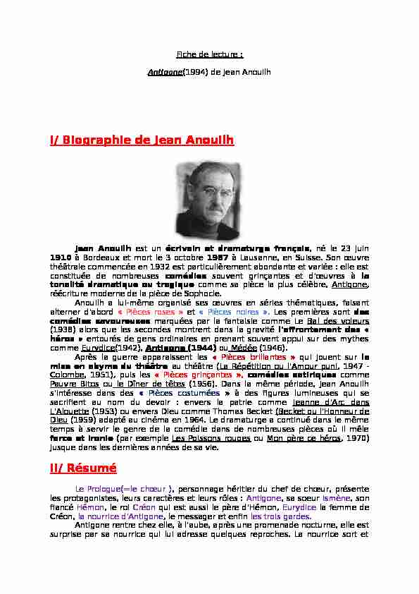 I/ Biographie de Jean Anouilh