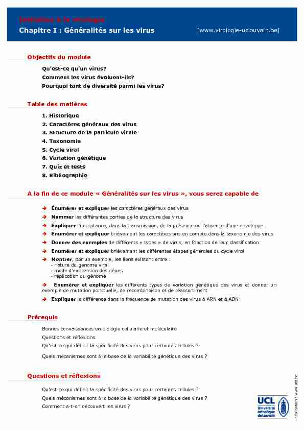 [PDF] Généralités sur les virus - virologie UCLouvain