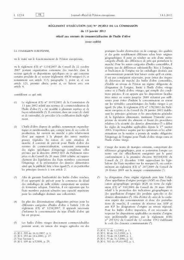 Règlement dexécution (UE) no 29/2012 de la Commission du 13