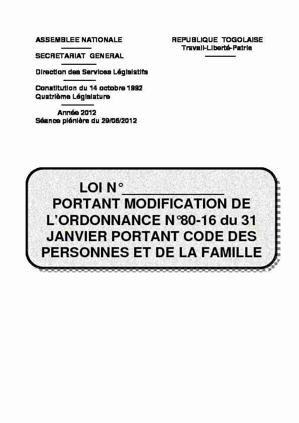 [PDF] Loi portant modification du code des personnes et de la famille