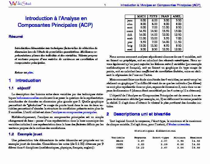 Introduction à lAnalyse en Composantes Principales (ACP)