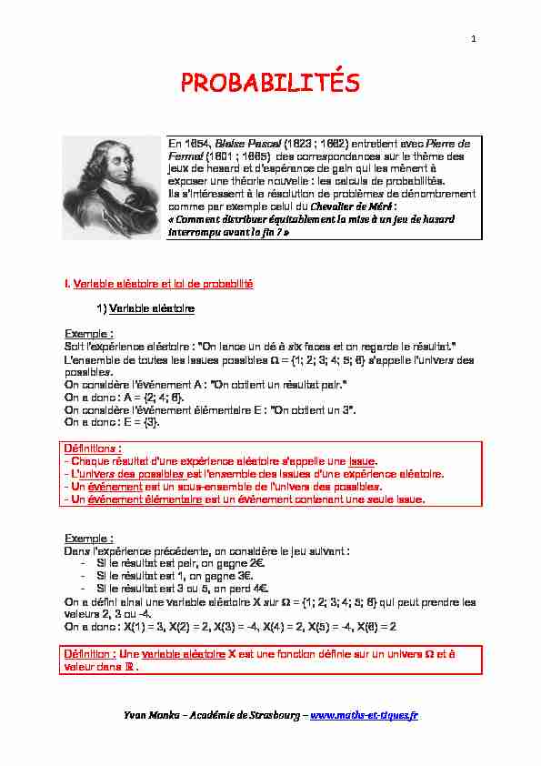 [PDF] PROBABILITÉS - maths et tiques