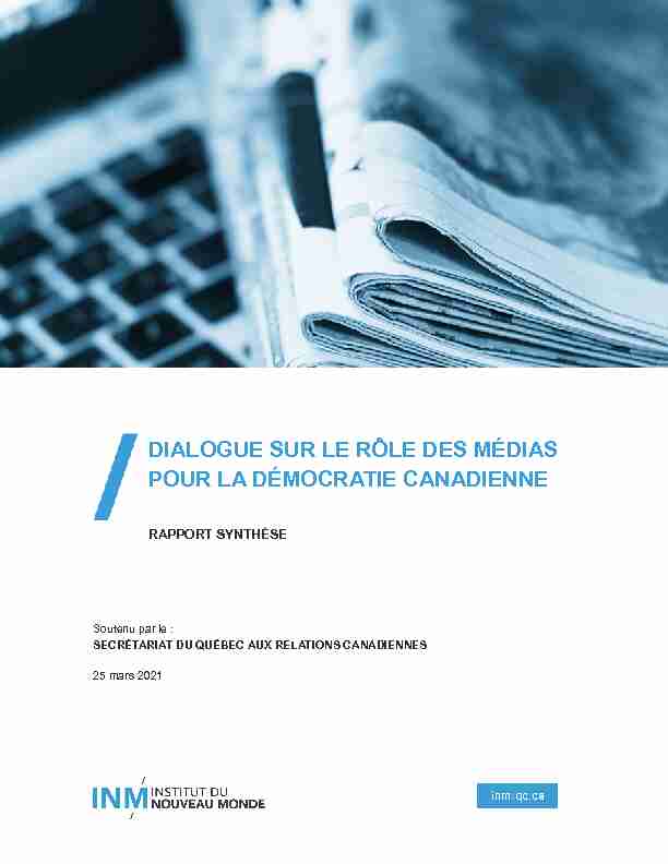 Rapport INM - Dialogue sur le rôle des médias