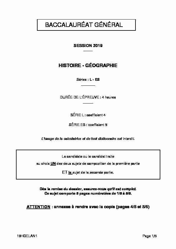 Sujet du bac ES-L Histoire-Géographie 2017 - Métropole
