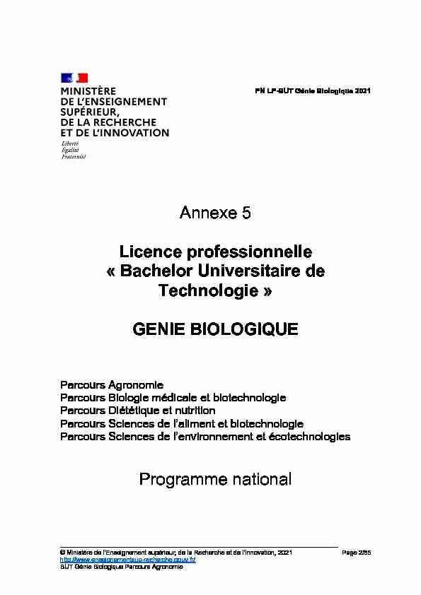 Annexe 5 Licence professionnelle « Bachelor Universitaire de