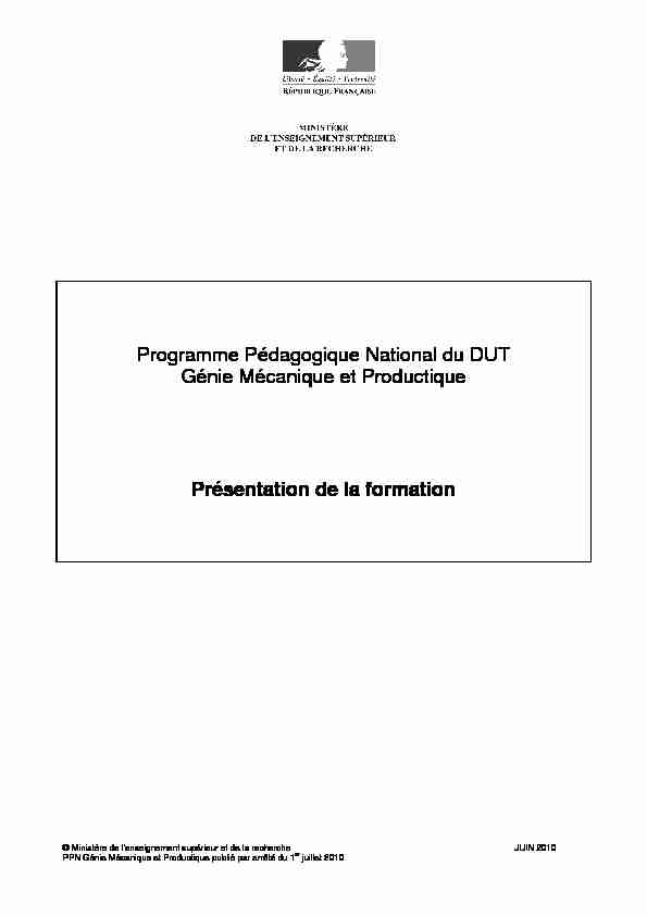 Programme Pédagogique National du DUT Génie Mécanique et