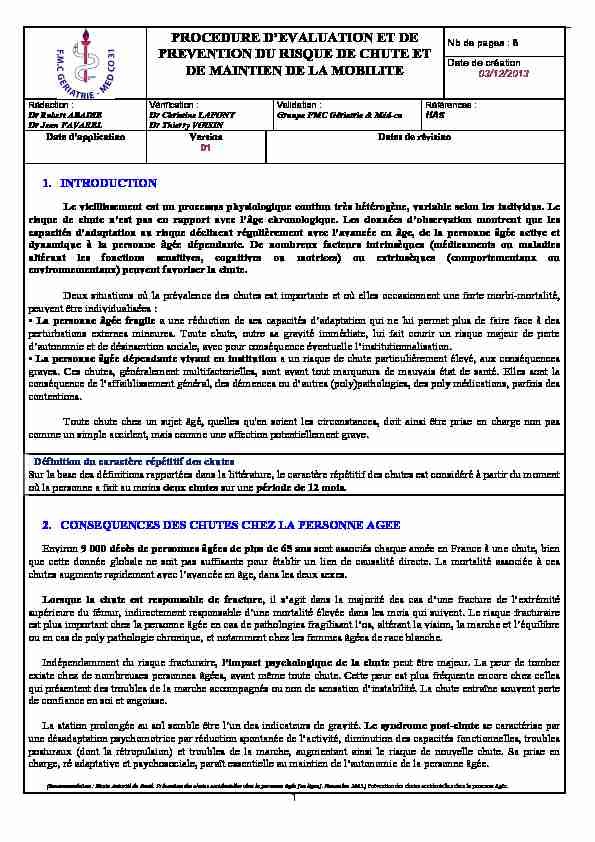 [PDF] Procédure CHUTE-MOBILITE - MedcoMip