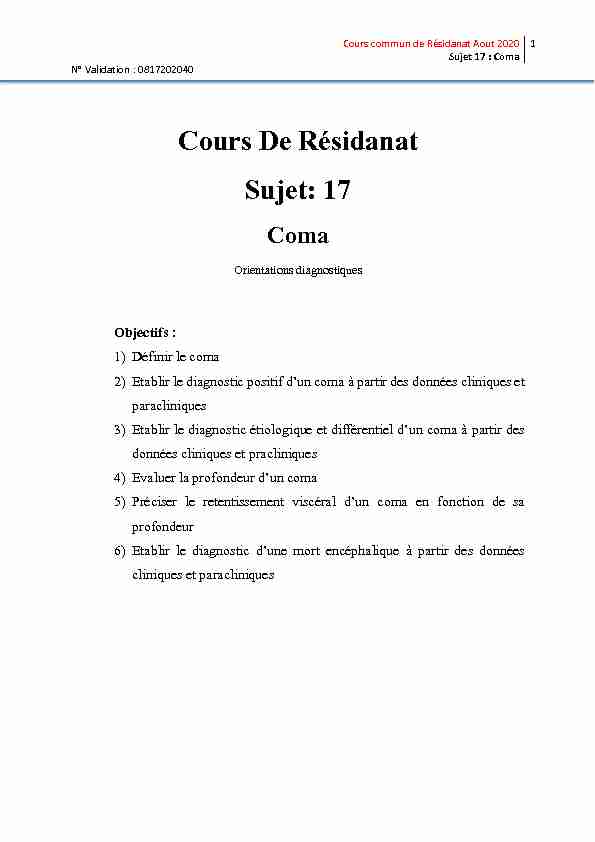 [PDF] Cours De Résidanat Sujet: 17 - Faculté de Médecine de Sfax