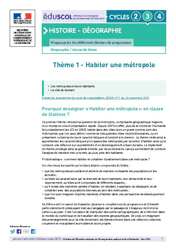 [PDF] Habiter une métropole - mediaeduscoleducationfr - Ministère de l