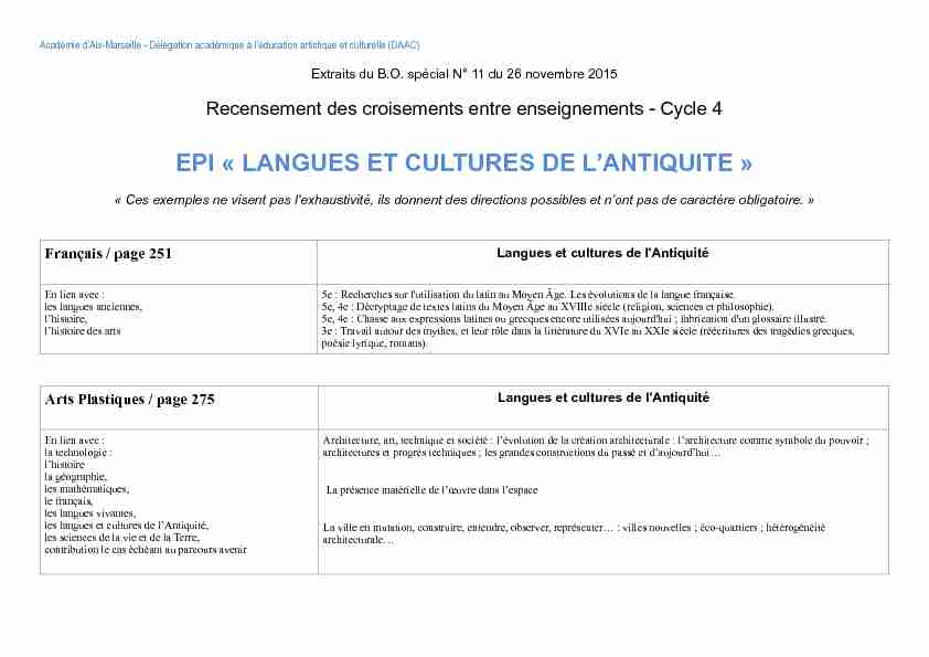 EPI « LANGUES ET CULTURES DE L’ANTIQUITE - ac-aix-marseillefr