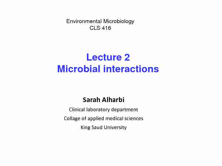 Microbial interactions Lecture 2 - KSU