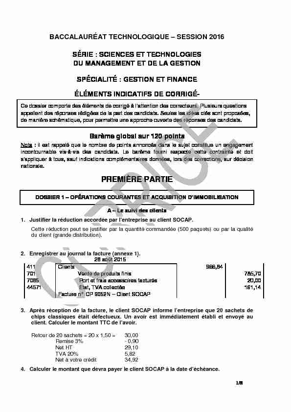 Corrigé du bac STMG Gestion et Finance 2016 - Métropole