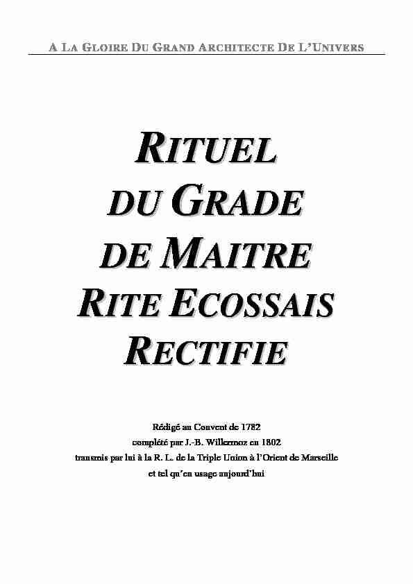 RITUEL DU GRADE DE MAITRE RITE ECOSSAIS RECTIFIE