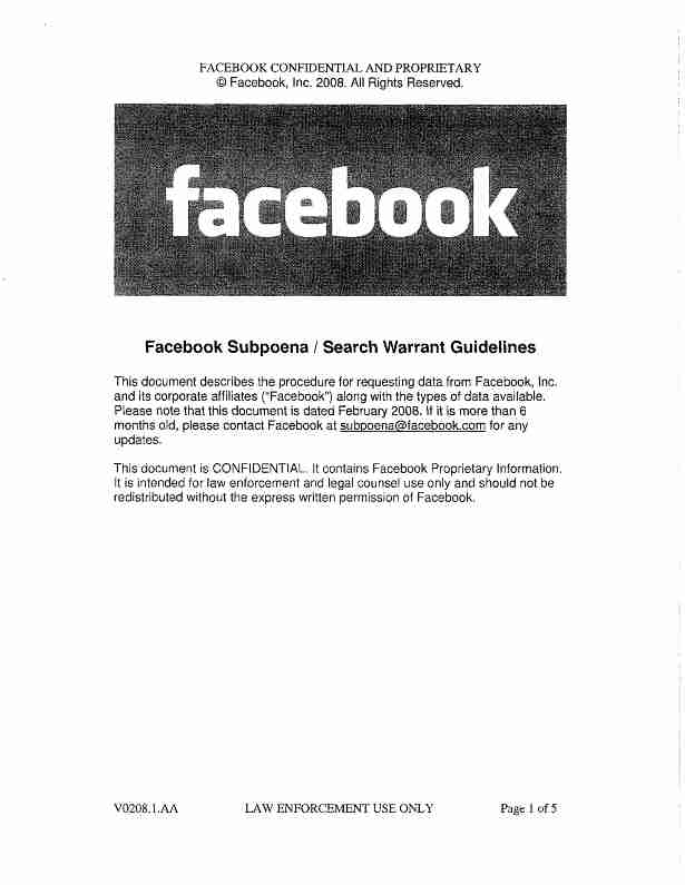 Facebook Subpoen /a Search Warrant Guidelines