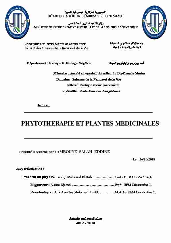 [PDF] PHYTOTHERAPIE ET PLANTES MEDICINALES