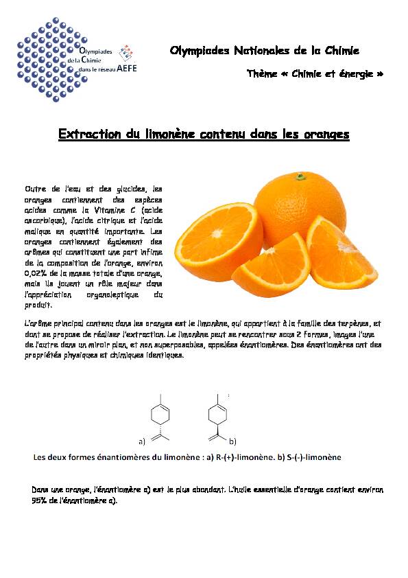 Extraction du limonène contenu dans les oranges - LFRD