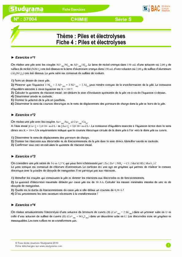 [PDF] Piles et électrolyses - Studyrama