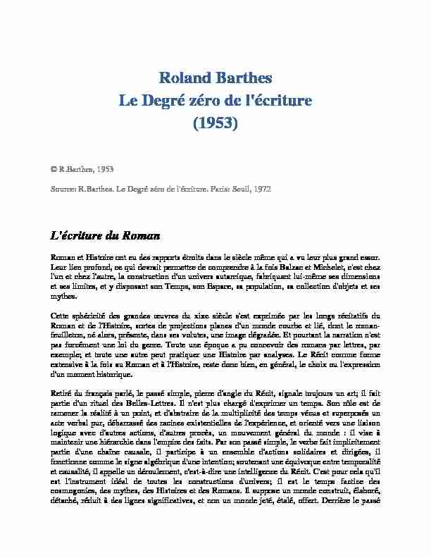 Roland Barthes Le Degré zéro de l'écriture (1953)
