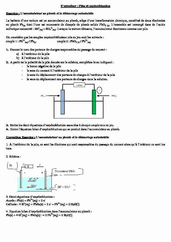 [PDF] Sentraîner : Piles et oxydoréduction Exercice : Laccumulateur au