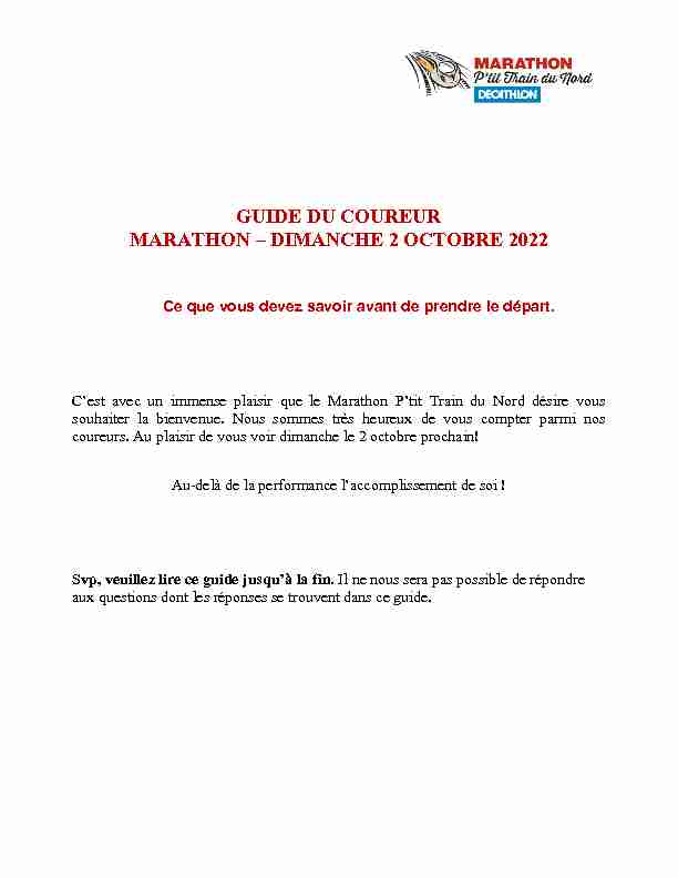 GUIDE DU COUREUR MARATHON – DIMANCHE 2 OCTOBRE 2022