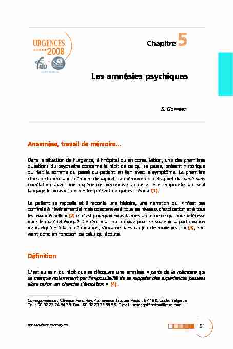 Les amnésies psychiques - SFMU