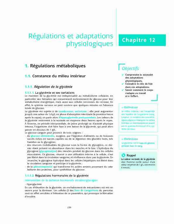 Régulations et adaptations physiologiques Chapitre 12