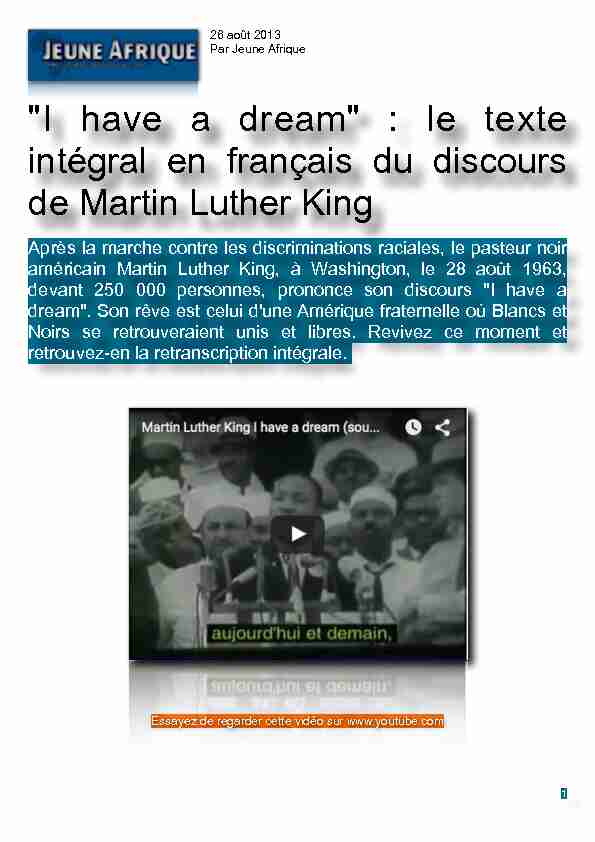 I have a dream : le texte intégral en français du discours de Martin