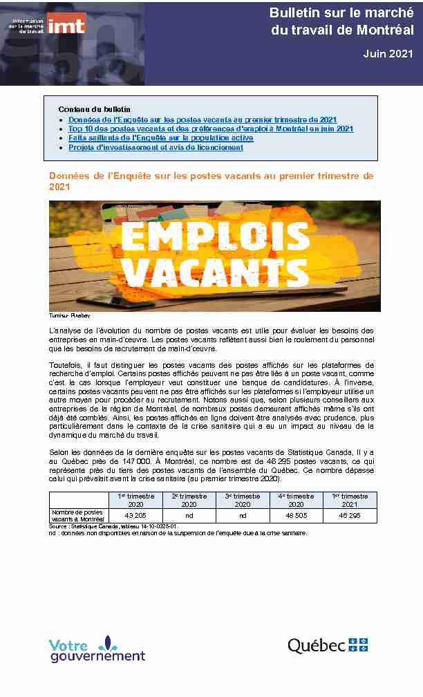 Bulletin du marché du travail - Montréal Juin 2021