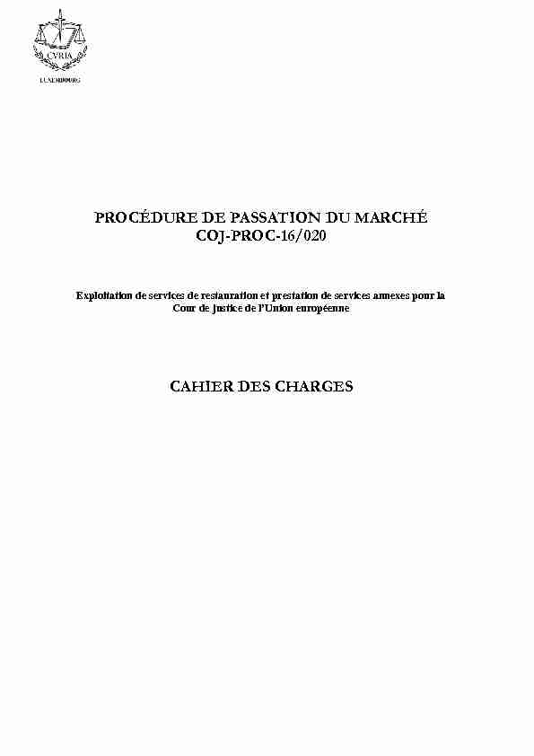 PROCÉDURE DE PASSATION DU MARCHÉ COJ-PROC-16/020