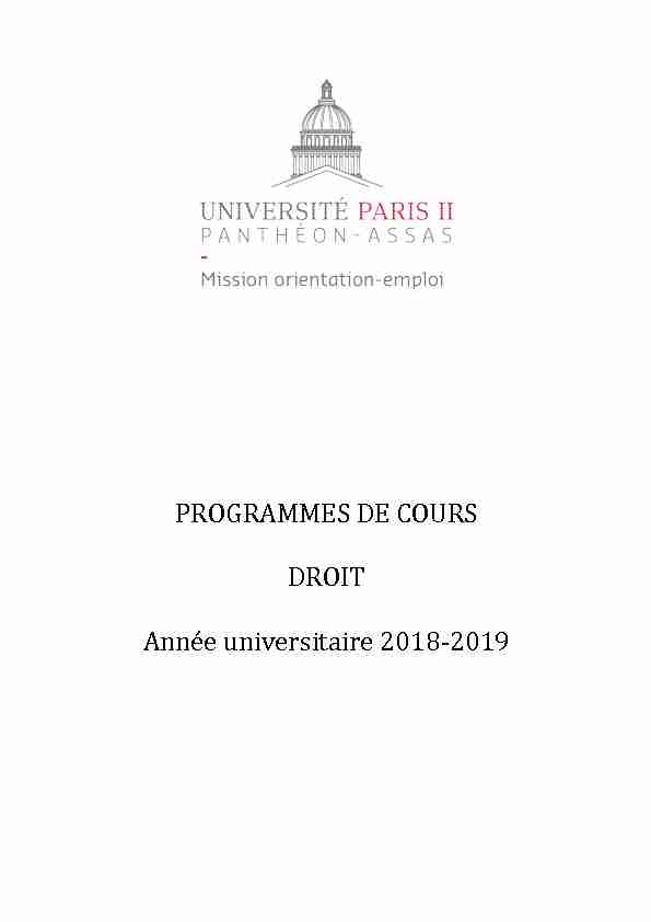 PROGRAMMES DE COURS DROIT Année universitaire 2018-2019