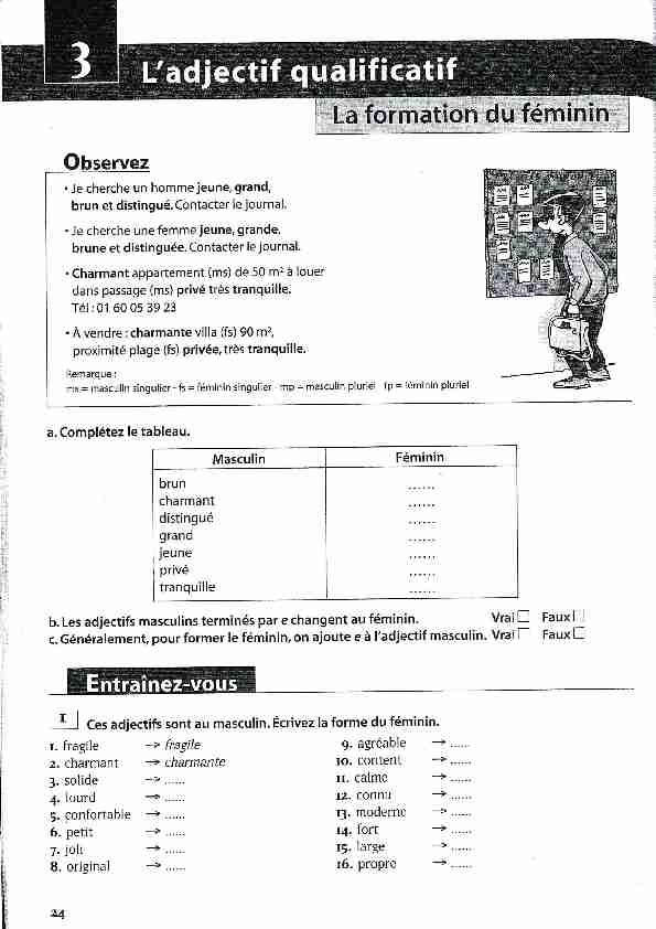 Exercice- adjectifs qualificatifs - Le Baobab Bleu