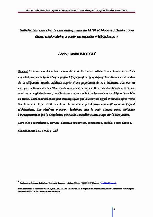 [PDF] Satisfaction des clients des entreprises de MTN et  - Burkina NTIC