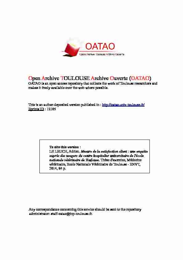 [PDF] Mesure de la satisfaction client : une enquête auprès des  - OATAO