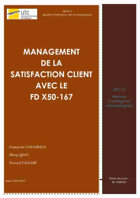 MANAGEMENT DE LA SATISFACTION CLIENT AVEC LE FD X50-167