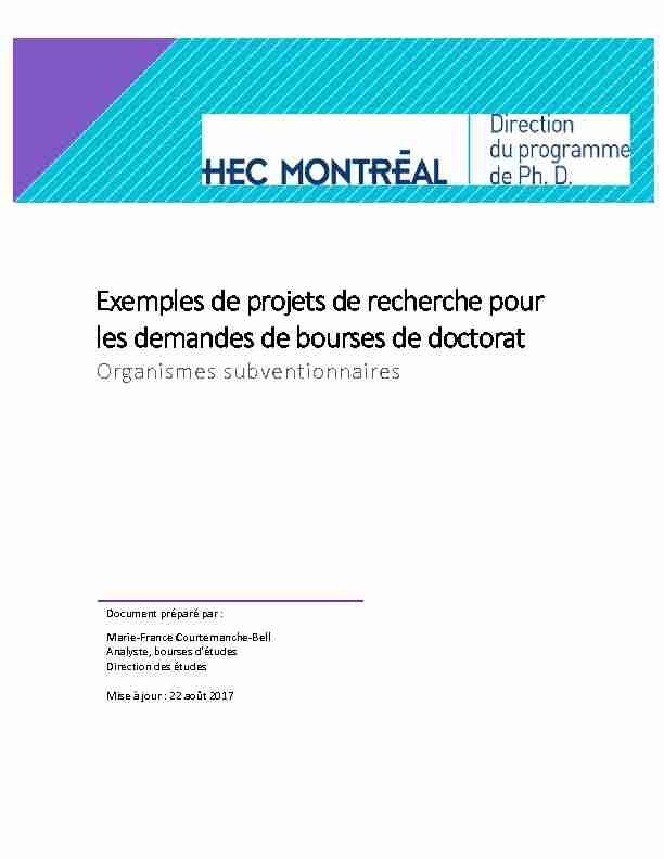 [PDF] Exemples de projets de recherche pour les  - HEC Montréal